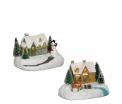 Small house with Snowman - battery operated - l14xw10,5xh9,5cm