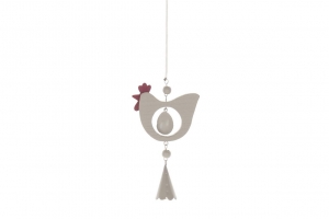 Hanging Hen with Spring 8x14cm Grey