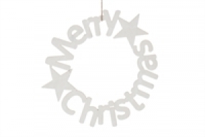 MDF krans - Merry Christmas - 30cm wit