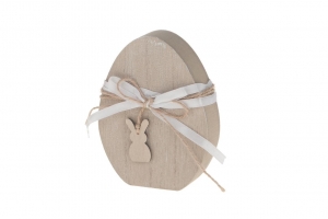 Wooden egg with rabbit 9.5x12x2.5cm Natural-wash