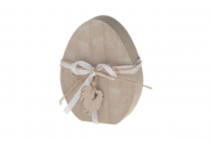 Wooden egg with chicken 11x15x2.5cm Natural-wash