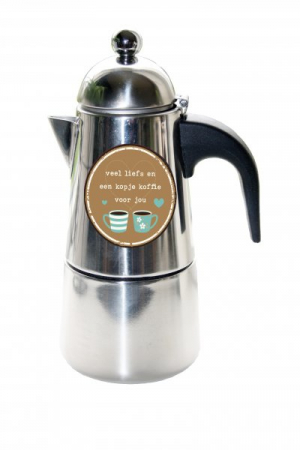 Koffie percolator - Veel liefs en een kopje koffie voor jou - afm. 8x10,5cm, hoog 17.3 cm