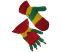 Vingerloze handschoen rood geel groen met kapje, rood geel groen