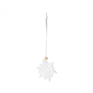 Ornament - Snowflake - Porcelain, unglazed, white ribbon with wooden bead - Räder - Design Stories
