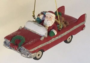 Mid Century Santa in Retro Car - Red