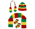 Gebreide babyset rood/geel/groen Bevat: -Beenwarmers -Handschoenen -Muts -Schoentjes