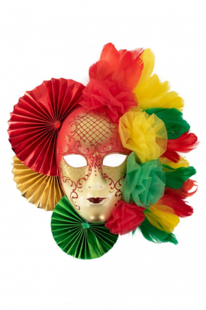 Decoratie masker rood/geel/groen 40 x 40 cm.
