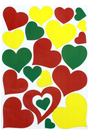 Raamtickers hartjes rood geel groen 35x50cm