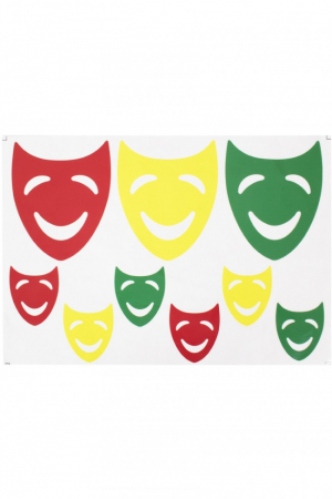 Raamsticker maskers rood geel groen 35 x 40 cm.