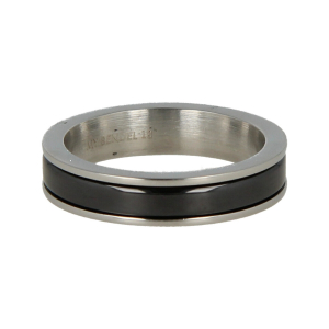 Elegante 4,5mm zilverkleurige edelstalen ring met glad gepolijst zwart keramiek. Maat 17. Blijft mooi, verkleurt niet en is hypoallergeen