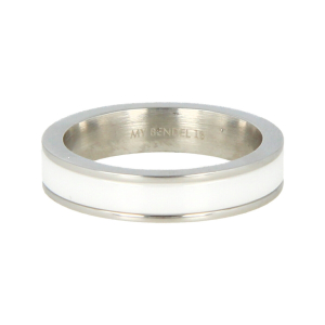 Elegante 4,5mm zilverkleurige edelstalen ring met glad gepolijst wit keramiek. Maat 18. Blijft mooi, verkleurt niet en is hypoallerge