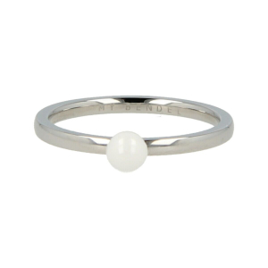 Godina - Elegante 1,5mm brede zilverkleurige ring met wit keramieken bol. Blijft mooi, verkleurt niet en hypoallergeen. 16mm
