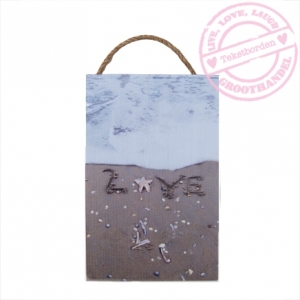 Love star -Steigerhouten bord fotoprint 30X 19,5X3 cm. Voorzien van een stoer koord.