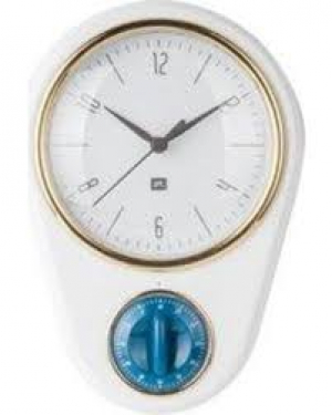 White Clock with kitchen timer Retro , 23X16cm, (excl. 1AA batt)