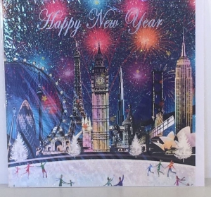 Kerstkaart - Happy New Year Citys - Text inside: Happy New Year