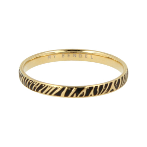 My Bendel - Picolo - Elegante 2mm brede goudkleurige edelstalen ring met zebraprint. Blijft mooi, verkleurt niet en hypoallergeen - maat 17