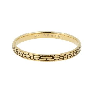 My Bendel - Picolo - Elegante 2mm brede goudkleurige edelstalen ring met snakeprint. Blijft mooi, verkleurt niet en hypoallergeen - maat 19