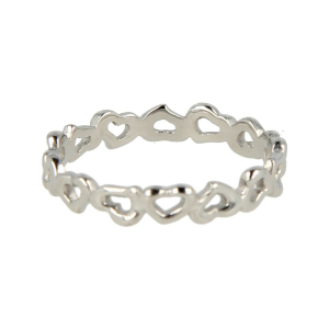 My Bendel - Picolo - Elegante 3,5mm brede zilver kleurige edelstalen ring met open hart bewerking. Blijft mooi, verkleurt niet en hypoallergeen - maat 18