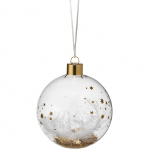Dream bauble - Stars feather, gold - Small 7,5cm - Glass with metal hanger and different fillings - Räder - Design Stories,